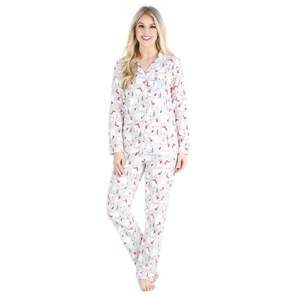 Women's Polar Bear Snow Christmas Flannel PJ Set - Picture 1 of 5